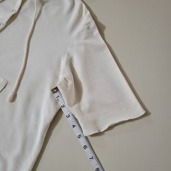 Delicates Women's Short Sleeve Snap-front Creme Cropped Hoodie - Picture 6 of 10